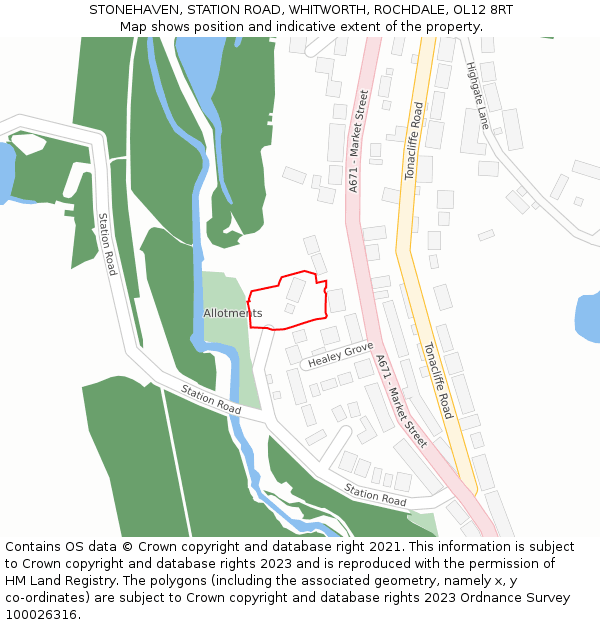 STONEHAVEN, STATION ROAD, WHITWORTH, ROCHDALE, OL12 8RT: Location map and indicative extent of plot