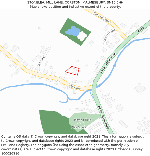 STONELEA, MILL LANE, CORSTON, MALMESBURY, SN16 0HH: Location map and indicative extent of plot