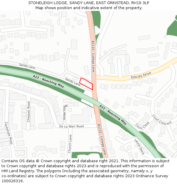 STONELEIGH LODGE, SANDY LANE, EAST GRINSTEAD, RH19 3LP: Location map and indicative extent of plot