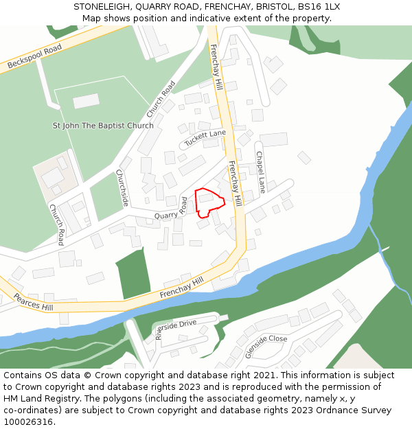 STONELEIGH, QUARRY ROAD, FRENCHAY, BRISTOL, BS16 1LX: Location map and indicative extent of plot