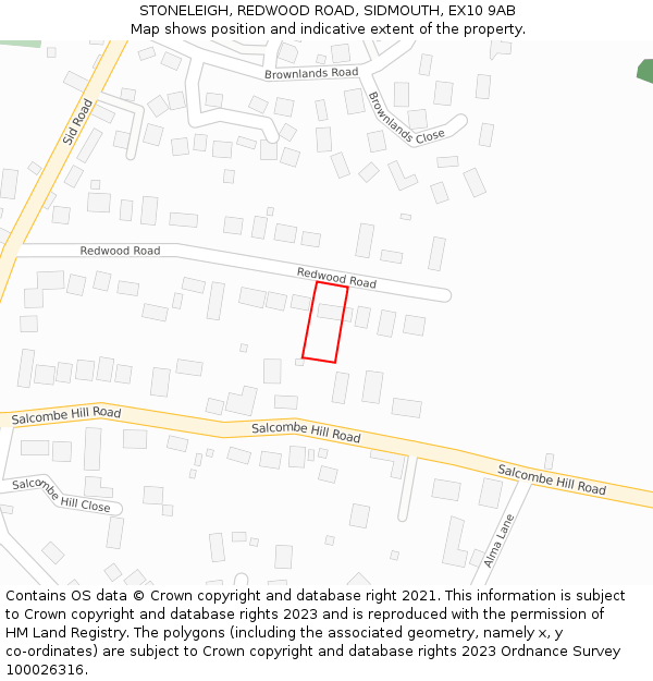 STONELEIGH, REDWOOD ROAD, SIDMOUTH, EX10 9AB: Location map and indicative extent of plot