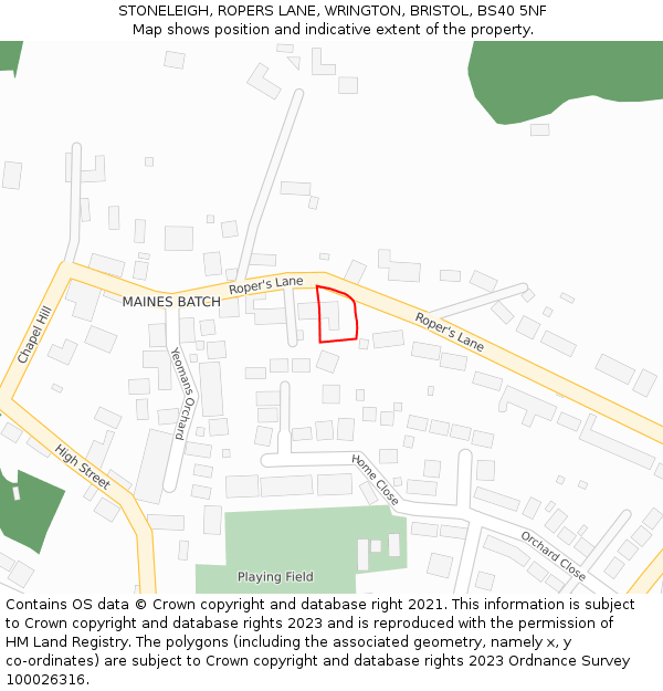 STONELEIGH, ROPERS LANE, WRINGTON, BRISTOL, BS40 5NF: Location map and indicative extent of plot