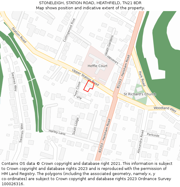 STONELEIGH, STATION ROAD, HEATHFIELD, TN21 8DR: Location map and indicative extent of plot