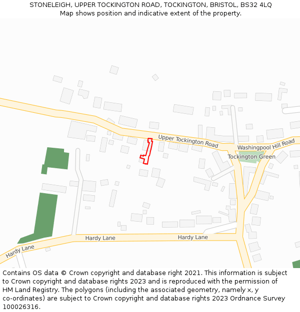 STONELEIGH, UPPER TOCKINGTON ROAD, TOCKINGTON, BRISTOL, BS32 4LQ: Location map and indicative extent of plot