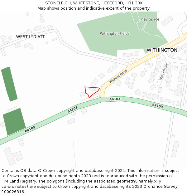 STONELEIGH, WHITESTONE, HEREFORD, HR1 3RX: Location map and indicative extent of plot