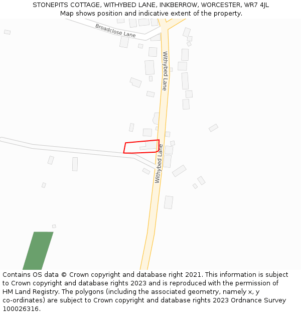 STONEPITS COTTAGE, WITHYBED LANE, INKBERROW, WORCESTER, WR7 4JL: Location map and indicative extent of plot