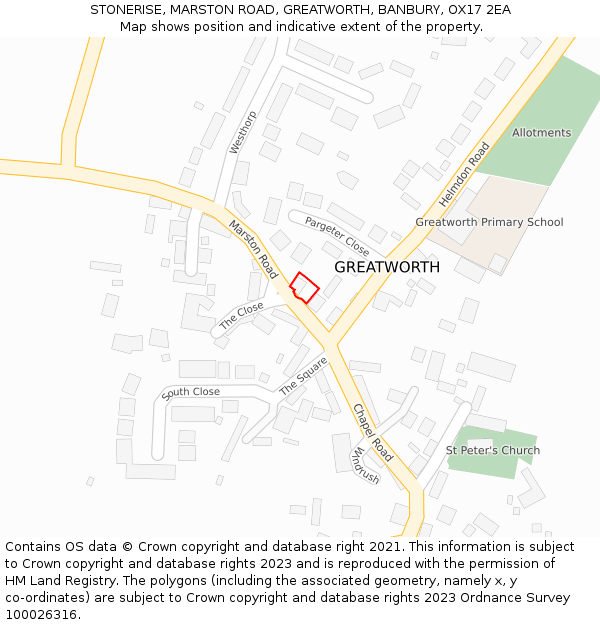 STONERISE, MARSTON ROAD, GREATWORTH, BANBURY, OX17 2EA: Location map and indicative extent of plot