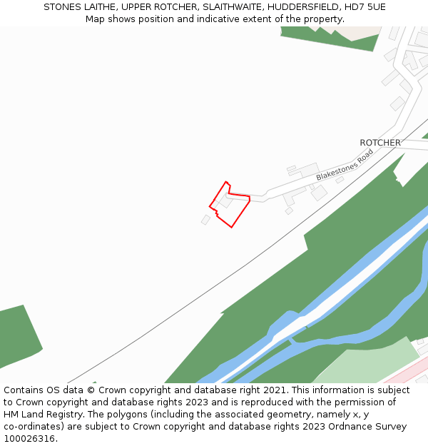 STONES LAITHE, UPPER ROTCHER, SLAITHWAITE, HUDDERSFIELD, HD7 5UE: Location map and indicative extent of plot
