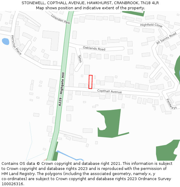 STONEWELL, COPTHALL AVENUE, HAWKHURST, CRANBROOK, TN18 4LR: Location map and indicative extent of plot