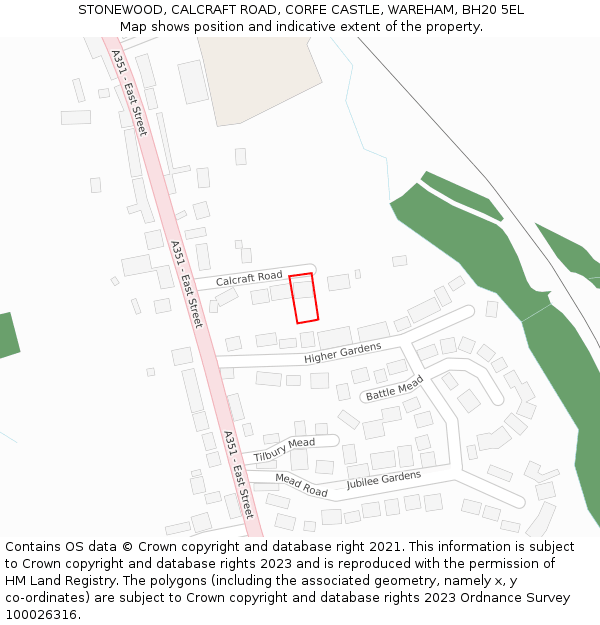 STONEWOOD, CALCRAFT ROAD, CORFE CASTLE, WAREHAM, BH20 5EL: Location map and indicative extent of plot