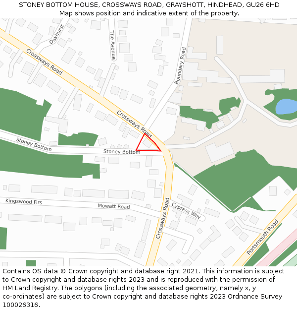 STONEY BOTTOM HOUSE, CROSSWAYS ROAD, GRAYSHOTT, HINDHEAD, GU26 6HD: Location map and indicative extent of plot