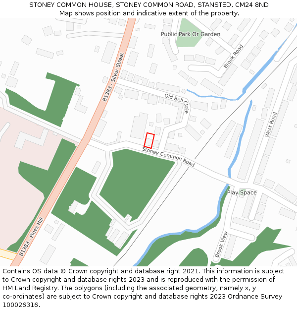 STONEY COMMON HOUSE, STONEY COMMON ROAD, STANSTED, CM24 8ND: Location map and indicative extent of plot