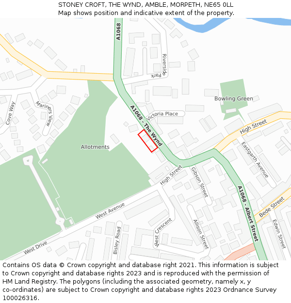 STONEY CROFT, THE WYND, AMBLE, MORPETH, NE65 0LL: Location map and indicative extent of plot