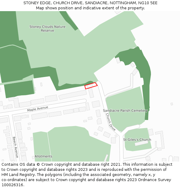 STONEY EDGE, CHURCH DRIVE, SANDIACRE, NOTTINGHAM, NG10 5EE: Location map and indicative extent of plot