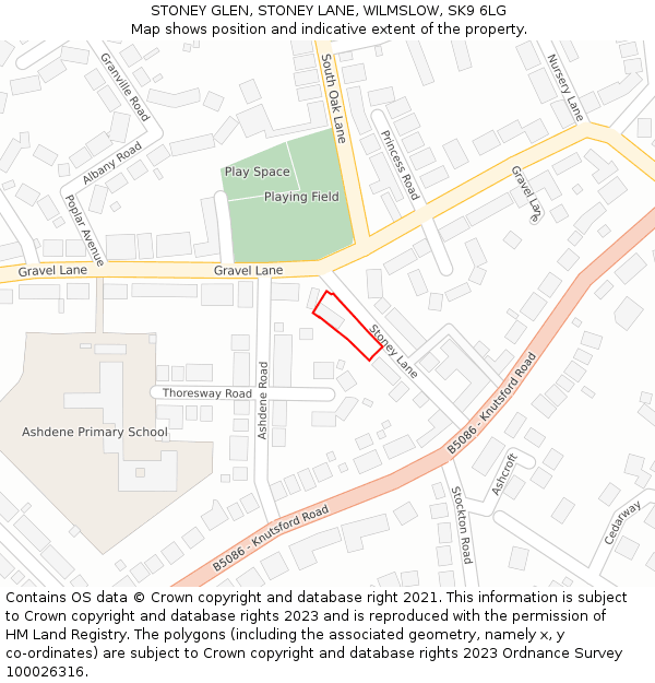 STONEY GLEN, STONEY LANE, WILMSLOW, SK9 6LG: Location map and indicative extent of plot