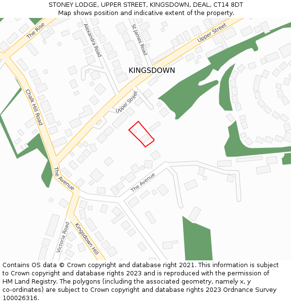 STONEY LODGE, UPPER STREET, KINGSDOWN, DEAL, CT14 8DT: Location map and indicative extent of plot