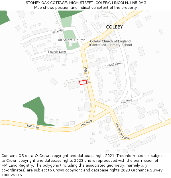 STONEY OAK COTTAGE, HIGH STREET, COLEBY, LINCOLN, LN5 0AG: Location map and indicative extent of plot