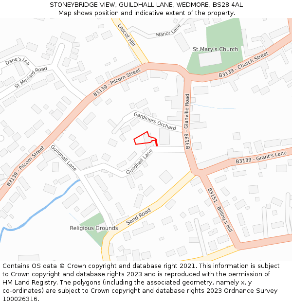 STONEYBRIDGE VIEW, GUILDHALL LANE, WEDMORE, BS28 4AL: Location map and indicative extent of plot