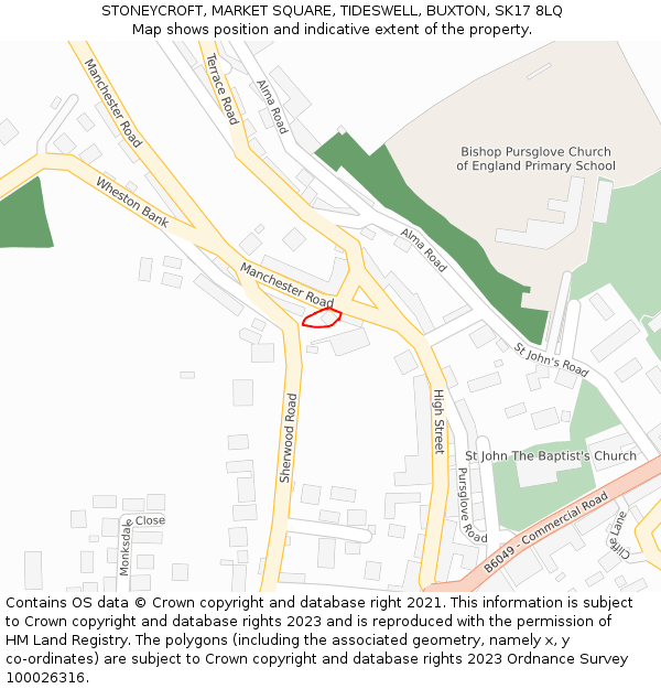 STONEYCROFT, MARKET SQUARE, TIDESWELL, BUXTON, SK17 8LQ: Location map and indicative extent of plot