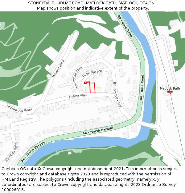 STONEYDALE, HOLME ROAD, MATLOCK BATH, MATLOCK, DE4 3NU: Location map and indicative extent of plot
