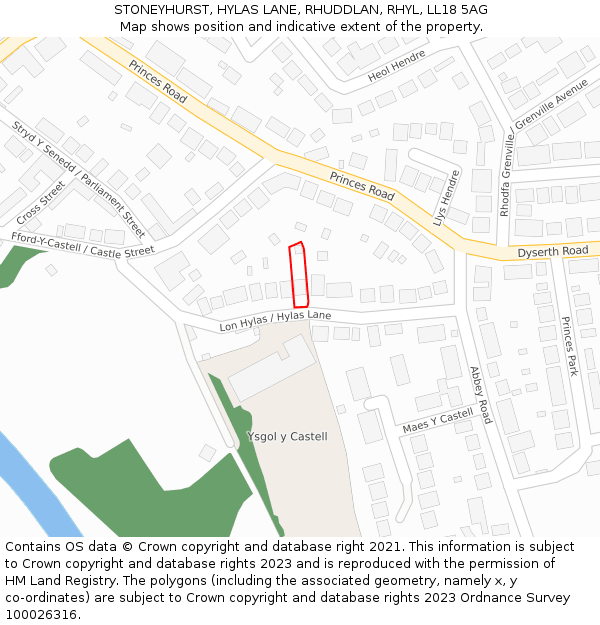 STONEYHURST, HYLAS LANE, RHUDDLAN, RHYL, LL18 5AG: Location map and indicative extent of plot