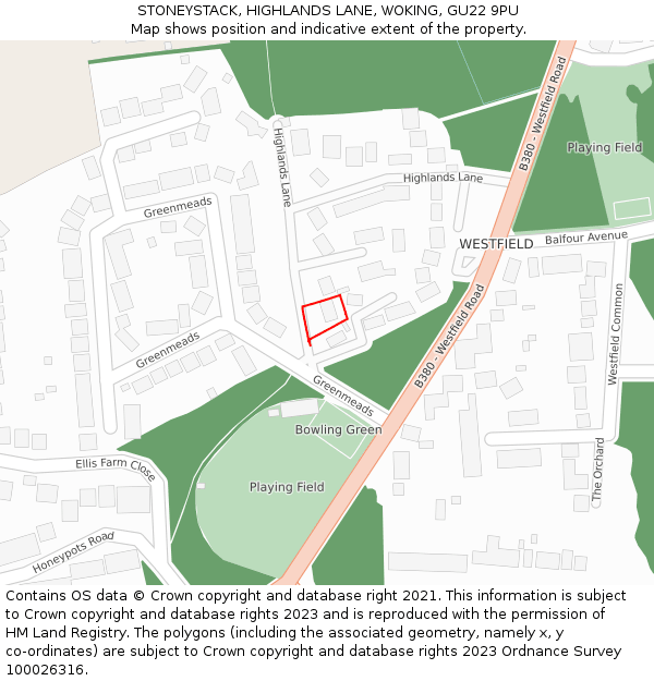 STONEYSTACK, HIGHLANDS LANE, WOKING, GU22 9PU: Location map and indicative extent of plot