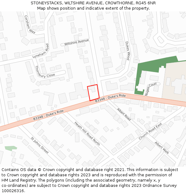 STONEYSTACKS, WILTSHIRE AVENUE, CROWTHORNE, RG45 6NR: Location map and indicative extent of plot