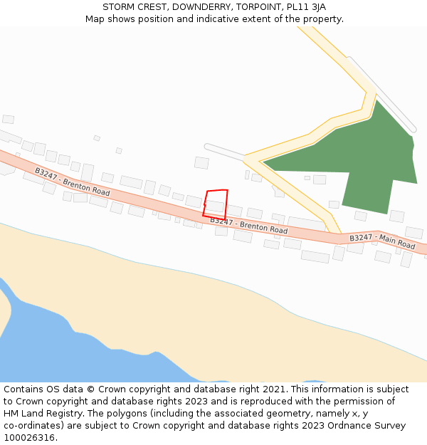 STORM CREST, DOWNDERRY, TORPOINT, PL11 3JA: Location map and indicative extent of plot