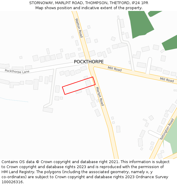 STORNOWAY, MARLPIT ROAD, THOMPSON, THETFORD, IP24 1PR: Location map and indicative extent of plot