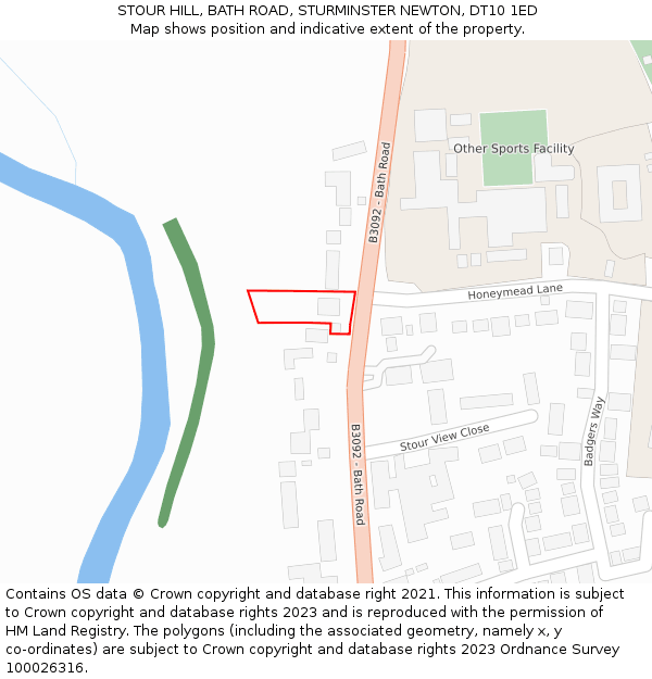 STOUR HILL, BATH ROAD, STURMINSTER NEWTON, DT10 1ED: Location map and indicative extent of plot