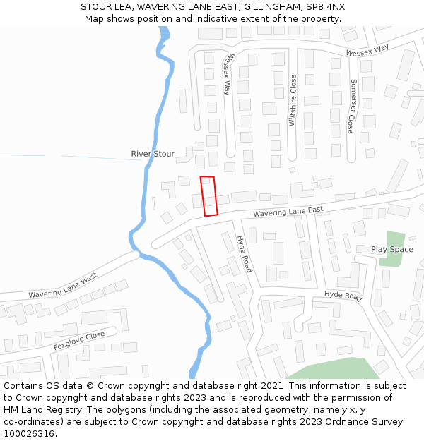 STOUR LEA, WAVERING LANE EAST, GILLINGHAM, SP8 4NX: Location map and indicative extent of plot