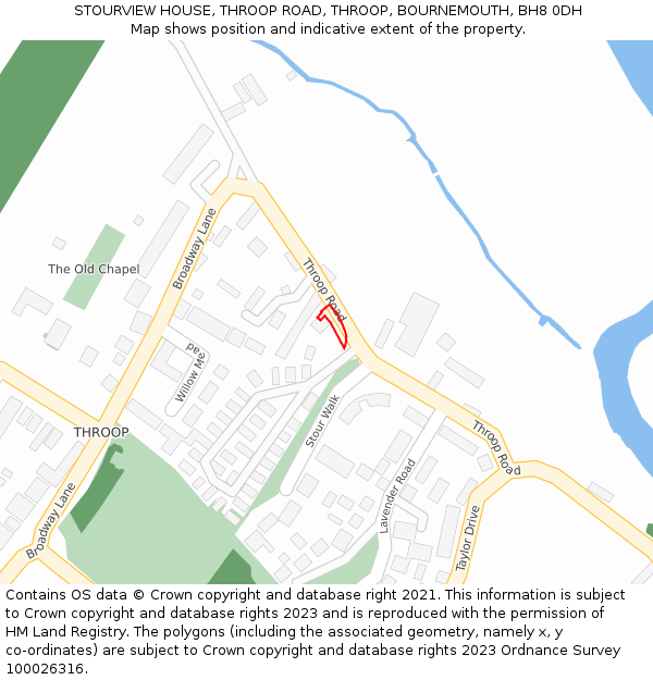 STOURVIEW HOUSE, THROOP ROAD, THROOP, BOURNEMOUTH, BH8 0DH: Location map and indicative extent of plot