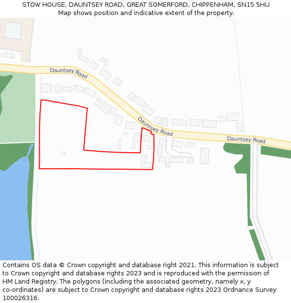 STOW HOUSE, DAUNTSEY ROAD, GREAT SOMERFORD, CHIPPENHAM, SN15 5HU: Location map and indicative extent of plot