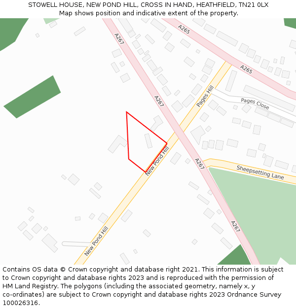 STOWELL HOUSE, NEW POND HILL, CROSS IN HAND, HEATHFIELD, TN21 0LX: Location map and indicative extent of plot