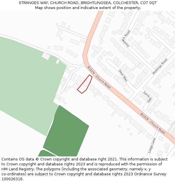 STRANGES WAY, CHURCH ROAD, BRIGHTLINGSEA, COLCHESTER, CO7 0QT: Location map and indicative extent of plot