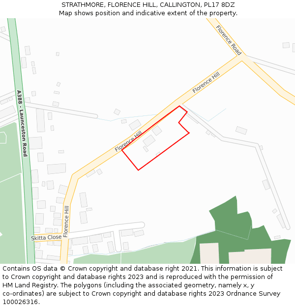 STRATHMORE, FLORENCE HILL, CALLINGTON, PL17 8DZ: Location map and indicative extent of plot