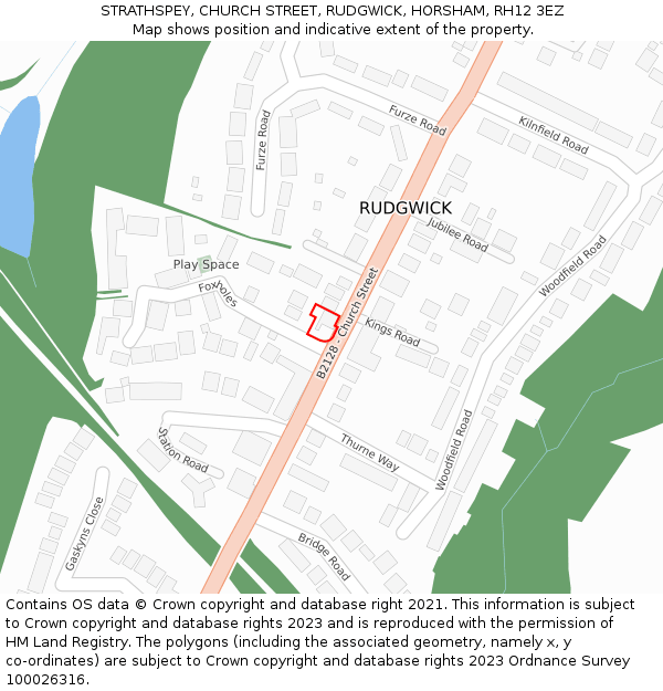 STRATHSPEY, CHURCH STREET, RUDGWICK, HORSHAM, RH12 3EZ: Location map and indicative extent of plot