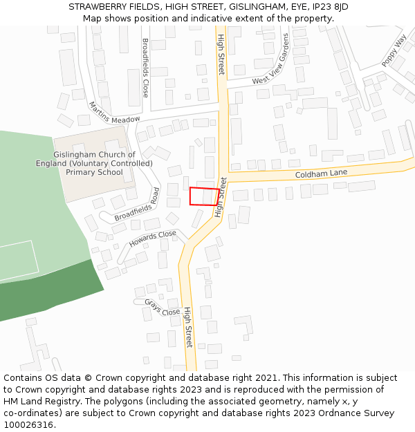 STRAWBERRY FIELDS, HIGH STREET, GISLINGHAM, EYE, IP23 8JD: Location map and indicative extent of plot