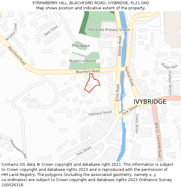 STRAWBERRY HILL, BLACHFORD ROAD, IVYBRIDGE, PL21 0AD: Location map and indicative extent of plot