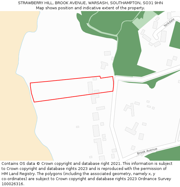 STRAWBERRY HILL, BROOK AVENUE, WARSASH, SOUTHAMPTON, SO31 9HN: Location map and indicative extent of plot