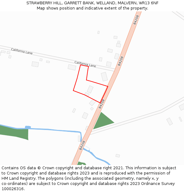 STRAWBERRY HILL, GARRETT BANK, WELLAND, MALVERN, WR13 6NF: Location map and indicative extent of plot