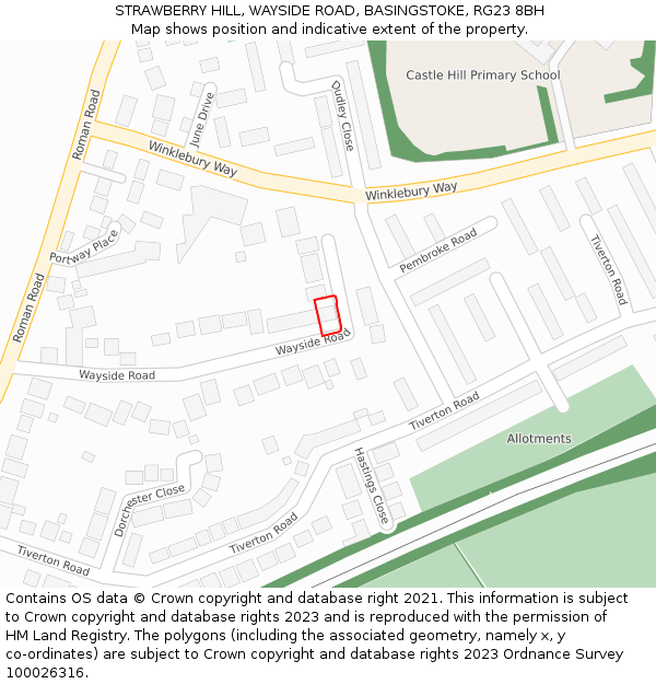 STRAWBERRY HILL, WAYSIDE ROAD, BASINGSTOKE, RG23 8BH: Location map and indicative extent of plot