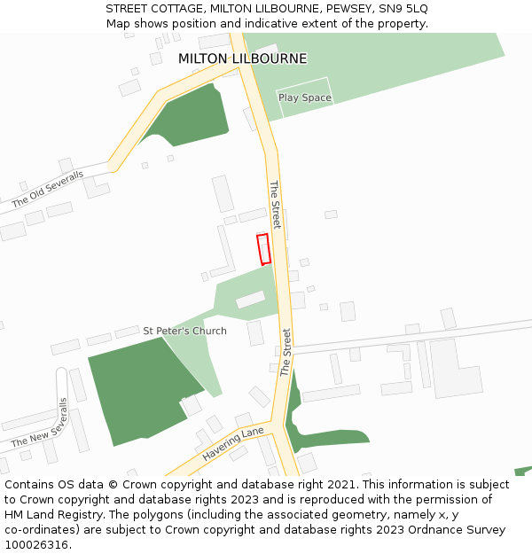 STREET COTTAGE, MILTON LILBOURNE, PEWSEY, SN9 5LQ: Location map and indicative extent of plot