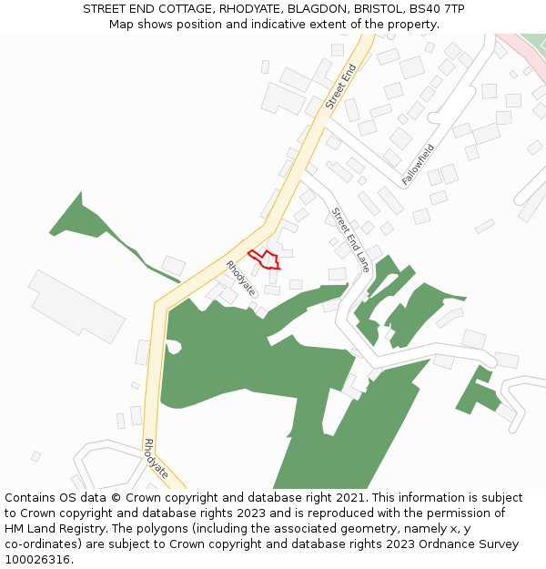 STREET END COTTAGE, RHODYATE, BLAGDON, BRISTOL, BS40 7TP: Location map and indicative extent of plot