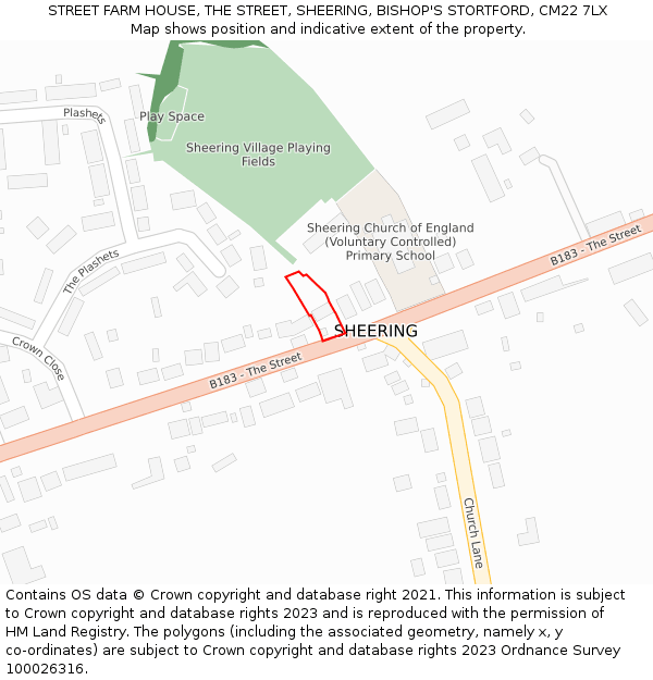 STREET FARM HOUSE, THE STREET, SHEERING, BISHOP'S STORTFORD, CM22 7LX: Location map and indicative extent of plot