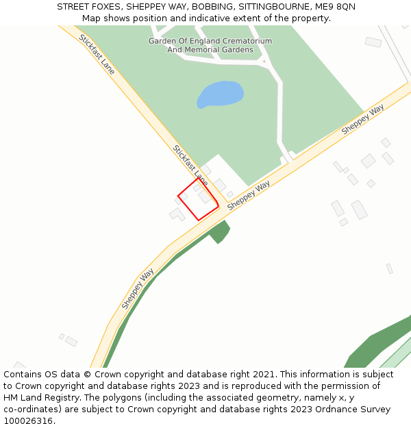 STREET FOXES, SHEPPEY WAY, BOBBING, SITTINGBOURNE, ME9 8QN: Location map and indicative extent of plot