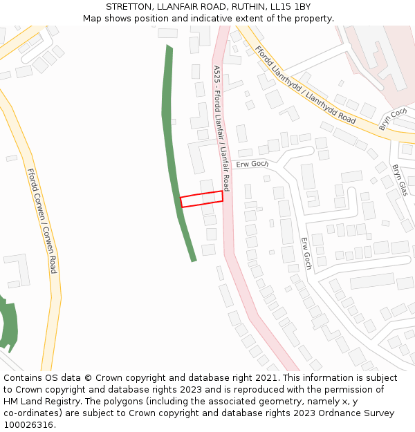 STRETTON, LLANFAIR ROAD, RUTHIN, LL15 1BY: Location map and indicative extent of plot