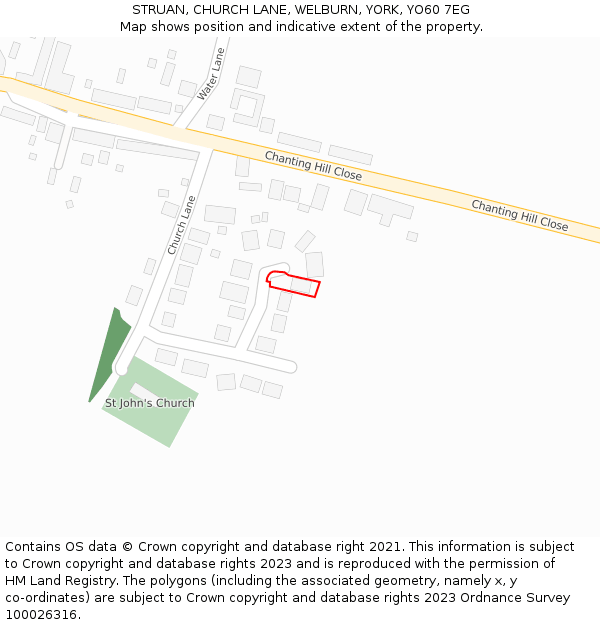 STRUAN, CHURCH LANE, WELBURN, YORK, YO60 7EG: Location map and indicative extent of plot