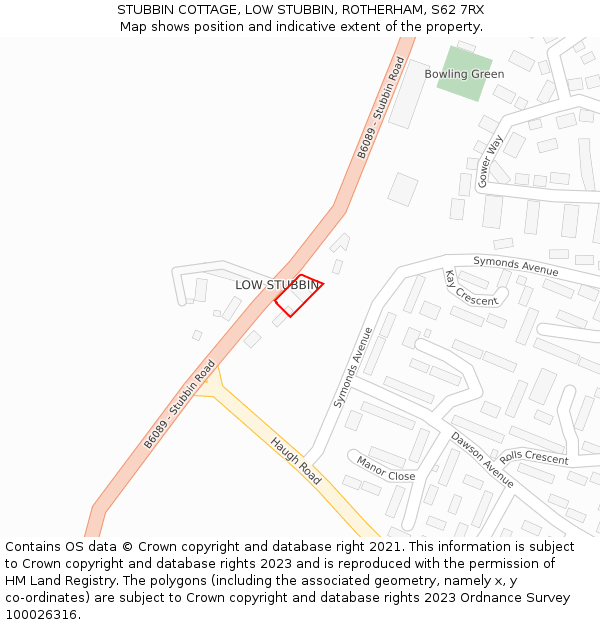 STUBBIN COTTAGE, LOW STUBBIN, ROTHERHAM, S62 7RX: Location map and indicative extent of plot