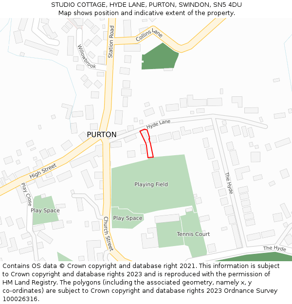 STUDIO COTTAGE, HYDE LANE, PURTON, SWINDON, SN5 4DU: Location map and indicative extent of plot